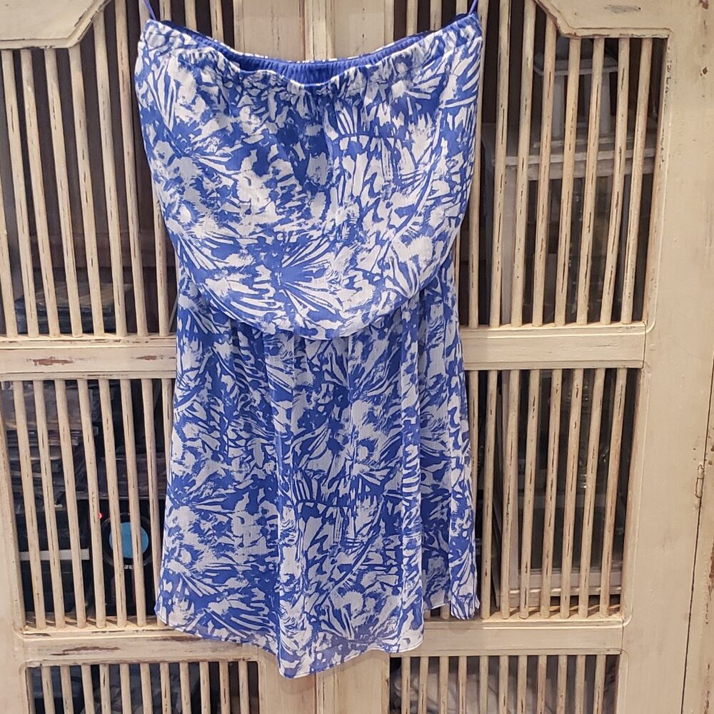 Express Blue and White Strapless Sun Dress Size Medium